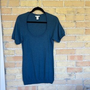 White & Warren Blue Short Sleeve Sweater